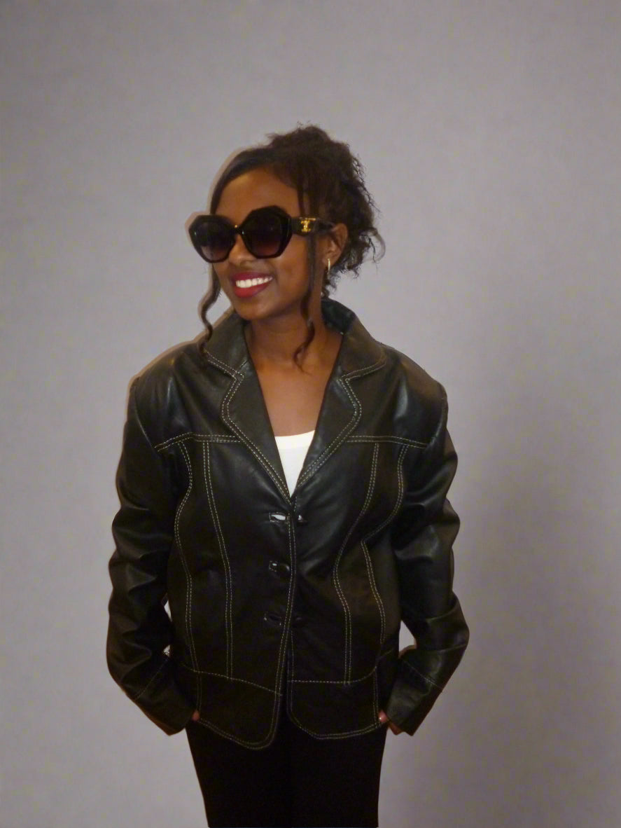 Women's Leather Jacket – Timeless Button-Up Leather Jacket for Any Occasion